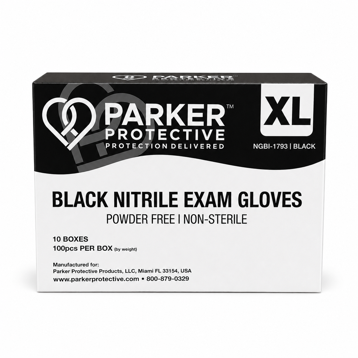 Parker NGBI-1793-BLK — Black XL Nitrile Exam Gloves, 4 MIL — 1,000/Case