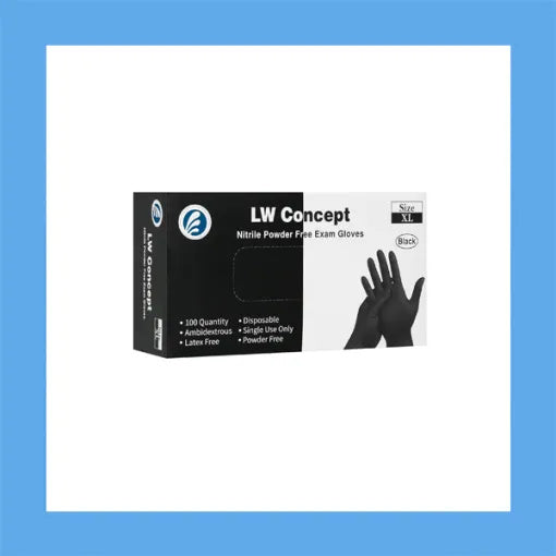 LW Concept 5 mil Black Nitrile Gloves | Extra Large | Ambidextrous Exam Gloves | EXPIRES 10/4/2028 | 100/Box