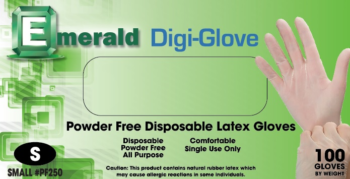 Emerald Digi-Glove PF250 — Small Powder-Free Latex Exam Gloves, 4 MIL — 100/Box, 10 Boxes/Case