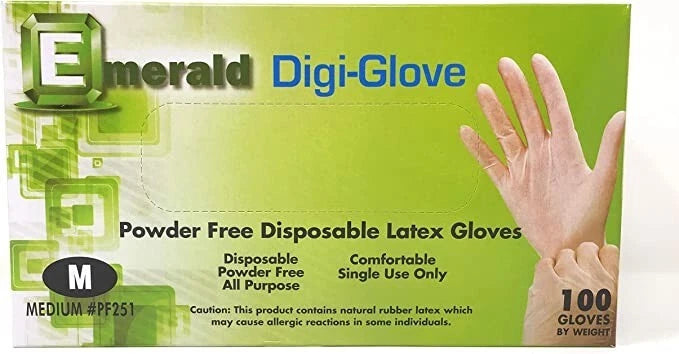 Emerald Digi-Glove PF251 — Medium Powder-Free Latex Gloves, 4 MIL